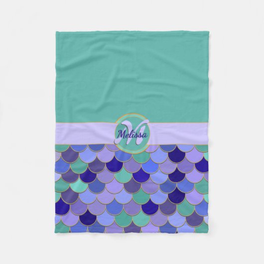 Monogram + naam | Aqua Blauwgroen en kleurrijke ze Fleece Deken (Voorkant)
