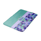 Monogram + Naam | Aqua Blauwgroen & Paarse Zeemeer Badmat (Gekanteld)