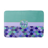 Monogram + Naam | Aqua Blauwgroen & Paarse Zeemeer Badmat (Voorkant)