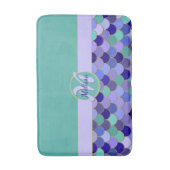 Monogram + Naam | Aqua Blauwgroen & Paarse Zeemeer Badmat (Voorkant Verticaal)