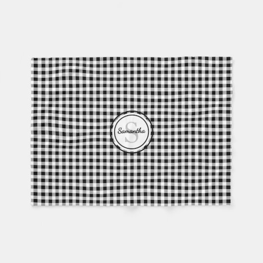 Monogram-Naam B&W Buffalo Check Fleece Deken (Voorkant (Horizontaal))