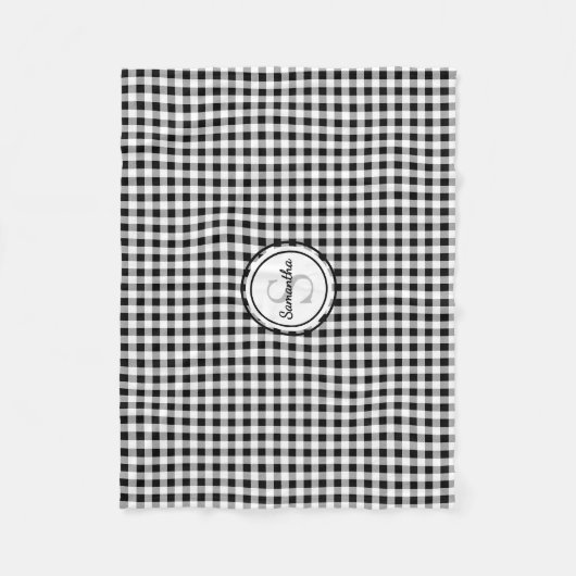 Monogram-Naam B&W Buffalo Check Fleece Deken (Voorkant)