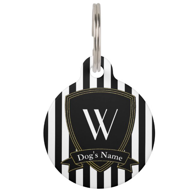 Monogram naam badge Black Stripe Huisdierpenning (Voorkant)