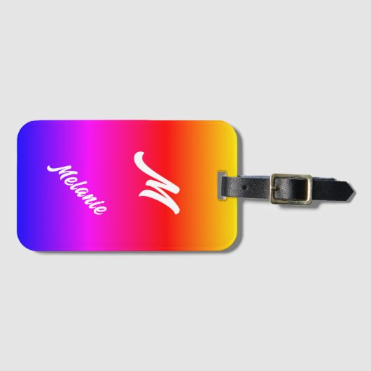 Monogram Naam Bagagelabel Regenboogkleuren (Voorkant (horizontaal))