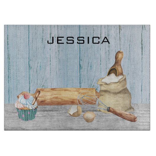 Monogram Naam Bakken Baker Gift Snijplank (Voorkant)