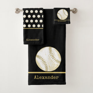 Monogram naam Baseball Gold Black Bad Handdoek
