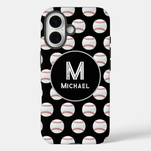 Monogram Naam Baseball Naadloos Patroon Zwart Case-Mate iPhone Case (Achterkant)