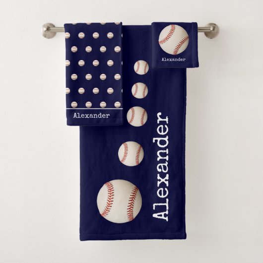 Monogram naam Baseball-softball-sport blauw Bad Handdoek (Insitu)