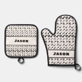 Monogram Naam BBQ Chef Kok Grilling Oven Ovenwant & Pannenlap Set (Voorkant)