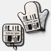 Monogram naam BBQ Chef Koken Grillen Ovenwant & Pannenlap Set (Voorkant / Achterkant)