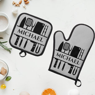 Monogram naam BBQ Chef Koken Grilleren Ovenwant & Pannenlap Set