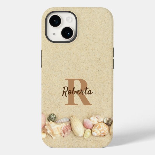 Monogram Naam Beach Sand Seashells Case-Mate iPhone Case (Achterkant)