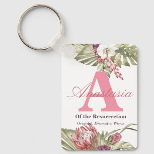 Monogram & Naam Betekenis Tropische Bloemen Sleutelhanger