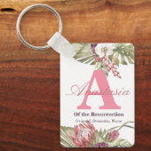 Monogram & Naam Betekenis Tropische Bloemen Sleutelhanger (Voorkant)