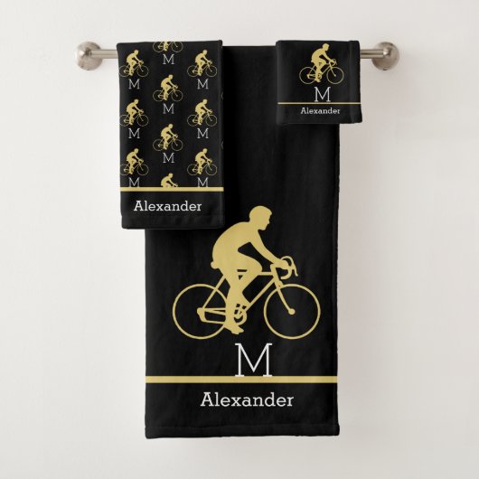 Monogram naam Bicycle Gold Black Bad Handdoek (Insitu)