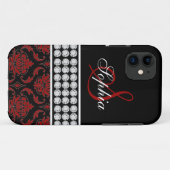 Monogram Naam Black Red Damask iPhone 5 Hoesje (Achterkant (horizontaal))