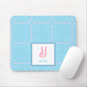 Monogram Naam Blauw en Roze Elementen Patroon Muismat (Met muis)