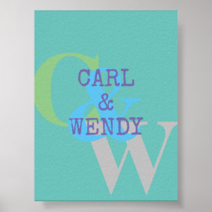 Monogram naam blauw grijs GROEN stijlvol cadeau Poster