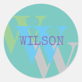 Monogram naam blauw grijs GROEN stijlvol cadeau Ronde Sticker