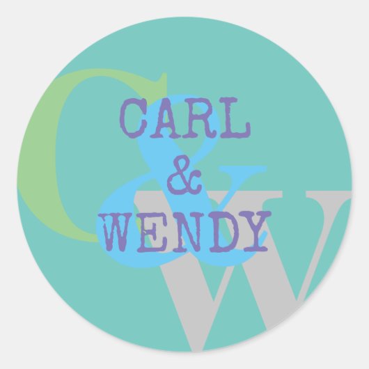 Monogram naam blauw grijs GROEN stijlvol cadeau Ronde Sticker (Voorkant)