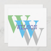 Monogram naam blauw grijs GROEN stijlvol Uitnodigi Kaart (Voorkant / Achterkant)