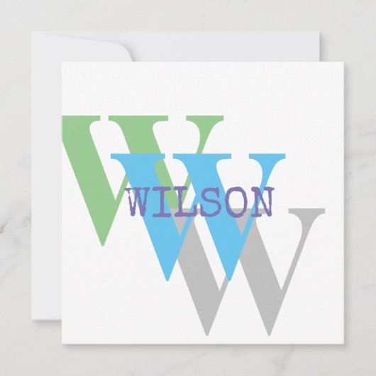 Monogram naam blauw grijs GROEN stijlvol Uitnodigi Kaart (Voorkant)