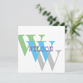 Monogram naam blauw grijs GROEN stijlvolle uitnodi Kaart (Staand voorkant)