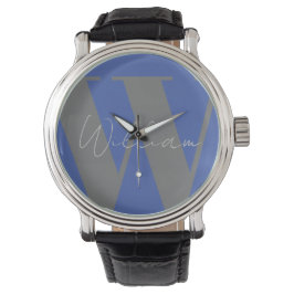 Monogram naam blauw grijs stijlvol modern cadeau o horloge