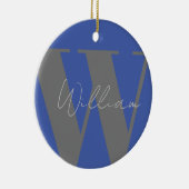 Monogram naam blauw grijs stijlvol modern cadeau o keramisch ornament (Rechts)