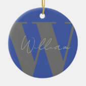 Monogram naam blauw grijs stijlvol modern cadeau o keramisch ornament (Voorkant)