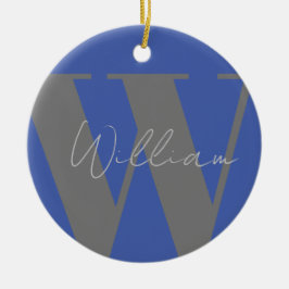 Monogram naam blauw grijs stijlvol modern cadeau o keramisch ornament