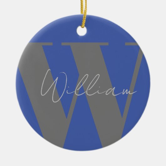 Monogram naam blauw grijs stijlvol modern cadeau o keramisch ornament (Voorkant)