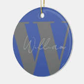 Monogram naam blauw grijs stijlvol modern cadeau o keramisch ornament (Links)
