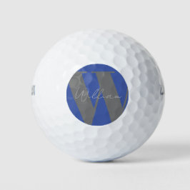 Monogram naam blauw grijs stijlvol modern golfballen