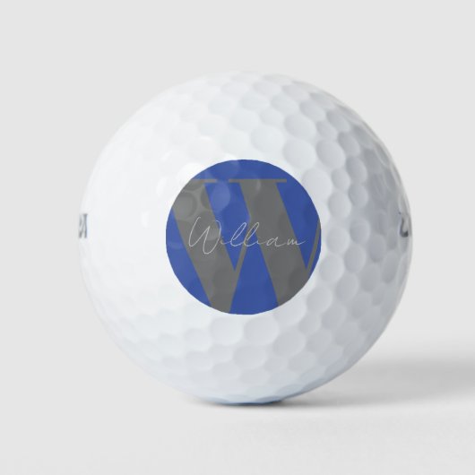 Monogram naam blauw grijs stijlvol modern golfballen (Voorkant)