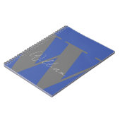 Monogram naam blauw grijs stijlvol modern notitieboek (Linkerzijde)