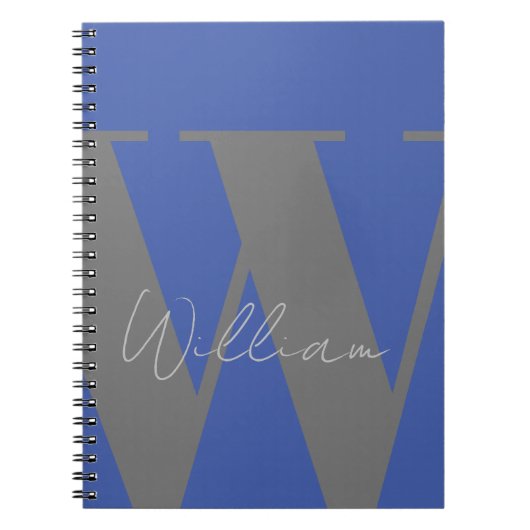 Monogram naam blauw grijs stijlvol modern notitieboek (Voorkant)