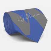Monogram naam blauw grijs stijlvol modern stropdas (Opgerold)
