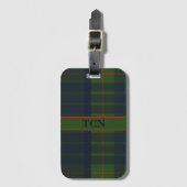 Monogram Naam Blauw Groen Rood Tartan Bagagelabel (Voorkant (verticaal))