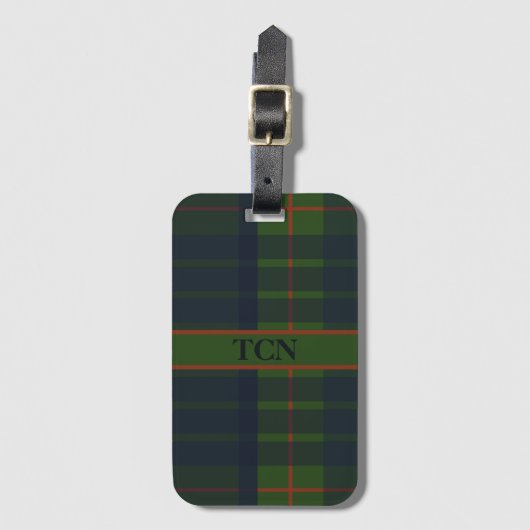 Monogram Naam Blauw Groen Rood Tartan Bagagelabel (Voorkant (verticaal))