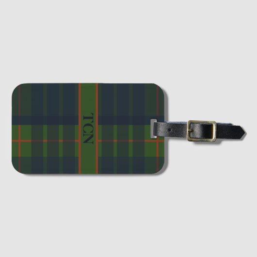 Monogram Naam Blauw Groen Rood Tartan Bagagelabel (Voorkant (horizontaal))