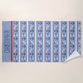Monogram Naam Blauw Marine Wit Rood Nautilsche Ank Strandlaken (Voorkant)