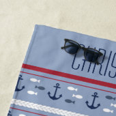 Monogram Naam Blauw Marine Wit Rood Nautilsche Ank Strandlaken (In situ)