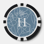 Monogram naam blauw moderne wilde bloem poker chips (Voorkant)