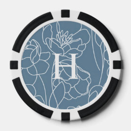 Monogram naam blauw moderne wilde bloem poker chips