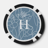 Monogram naam blauw moderne wilde bloem poker chips (Achterkant)