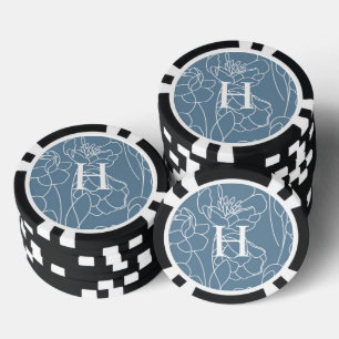 Monogram naam blauw moderne wilde bloem poker chips