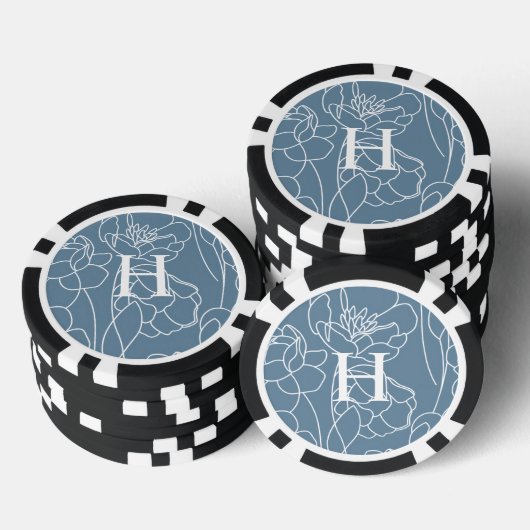 Monogram naam blauw moderne wilde bloem poker chips (Opstapeling)