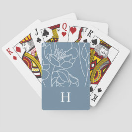 Monogram naam blauw moderne wilde bloem pokerkaarten