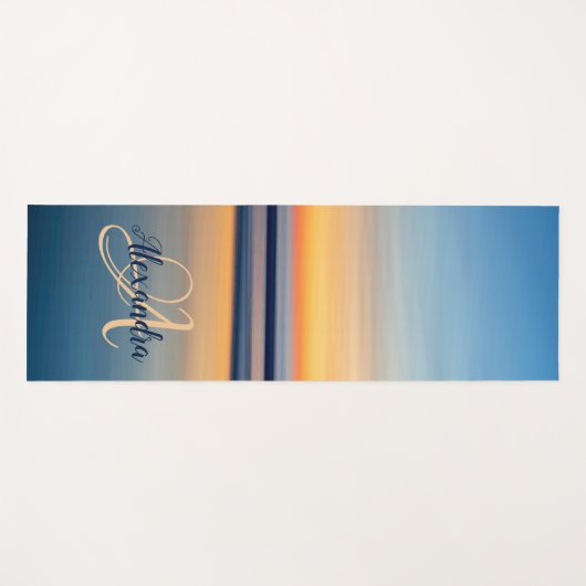 Monogram Naam Blauw Oranje Zen Beach Ocean Sunset Yogamat (Voorkant (horizontaal))